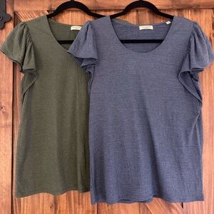 Max Studios Universal Thread Green and Blue Ruffle Sleeve Blouses Small